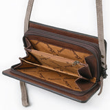 ADBG1717 Suede Leather Wallet Bag with White Western Stitch Embroidery