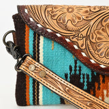 ADBG1477 Hand Tooled Leather & Saddle Blanket Wristlet - Western Clutch by American Darling