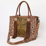 LC-ADBG230 Hand Tooled Leather Tote Bag with Hair-On Cowhide & Hand-Painted Floral Design