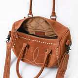 ADBG1585 Suede Embroidered Duffel Handbag - Western Weekender with Top Handles & Shoulder Strap
