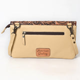 ADBG1672A Tooled Leather Tan Quilted Crossbody Clutch with Sunflower Flap - American Darling