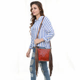 ADBG1565 Croc Embossed Leather Fringe Crossbody - Western Statement Purse