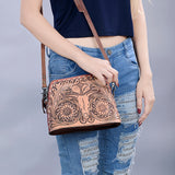 ADBG769 Western Tooled Leather Crossbody with Longhorn Design American Darling