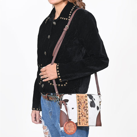 ADBG596 American Darling Hand Tooled Floral Carved & Hair-On Cowhide Western Cross body Bag