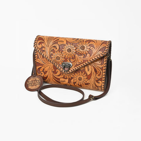ADBG395BR Authentic Hand-Tooled Genuine Leather Envelope Clutch with Artisan Crafting