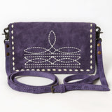 ADBG1717 Suede Leather Wallet Bag with White Western Stitch Embroidery