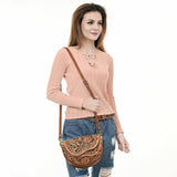 ADBGA561 Hand-Tooled Leather Crossbody Saddle Bag Western Floral Carved Purse