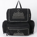 ADBGA795 Suede Western Backpack - White Embroidered Stitch Design with Multi-Pockets
