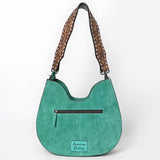 ADBG1720 Suede Hobo Bag with Hand Tooled Leather Strap & White Stitch Detailing