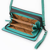 ADBG1717 Suede Leather Wallet Bag with White Western Stitch Embroidery