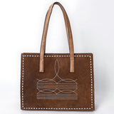 ADBGM517 Western Suede Leather Tote with White Stitch Embroidery - Structured Cowgirl Handbag