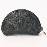 ADBG1205B Black Hand-Tooled Leather Coin Purse - Western Floral Mini Pouch by American Darling