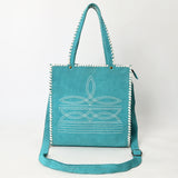 ADBG1590 Suede Western Tote Bag - White Embroidered Whipstitch Purse with Crossbody Strap