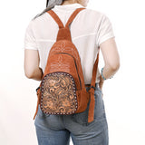ADBG1573 Suede Sling Bag - Floral Tooled Leather Pocket
