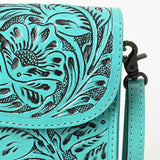 ADBG1448 Hand Tooled Leather Phone Crossbody Bag - Western Floral Vertical Pouch