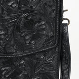 ADBG1437B Black Handtooled Leather Messenger Bag - Western Floral Satchel