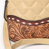 ADBG1679A Tan Quilted Leather Crossbody Bag with Tooled Floral Trim - American Darling