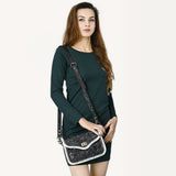 ADBG1475A Black Tooled Leather Crossbody Bag with White Whipstitch Trim