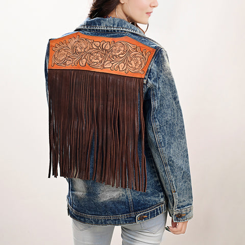 ADJKT005 American Darling Boho Denim Harness Jacket Floral Tooled Fringe