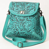 ADBG1496 Hand-Tooled Leather Crossbody Bag - Western Floral with Whipstitch & Turn Lock