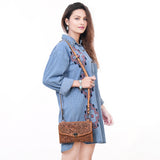 ADBG1133 Hand-Tooled Western Leather Crossbody Wallet-Genuine Cowhide Bag by American Darling
