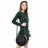 ADBG1563D Black Croc Embossed Round Leather Crossbody - Western Minimalist Purse