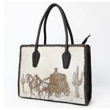 ADBGM512 Western Cowhide Leather Tote with Stagecoach Embroidery -Handcrafted Rodeo Purse
