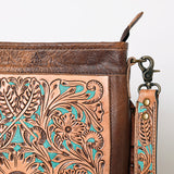 ADBG256 Tooled Leather & Cowhide Fringe Messenger Bag Western Boho Crossbody by American Darling