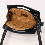 ADBG1677 Black Quilted Leather Cut-Out Clutch Bag with Floral Tooled Top - American Darling