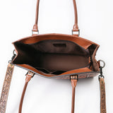 ADBG1671A Tooled Leather Black Quilted Western Tote Bag with Floral Strap - American Darling