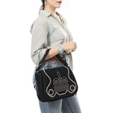 ADBGA670 Suede Western Shoulder Bag with Rope Embroidery-Convertible Crossbody Purse