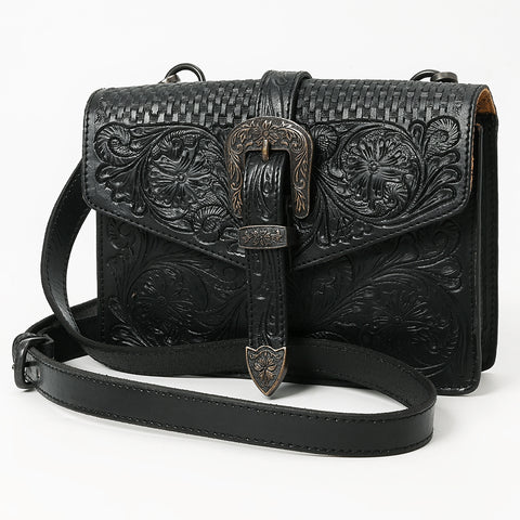 LC-ADBGZ853 Black Tooled Leather Buckle Crossbody Bag American Darling