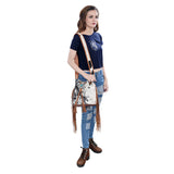 ADBG1272 Hair-On Hide Leather Fringe Bucket Bag with Turquoise Concho Accent