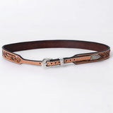 ADHTBR132 Natural Tooled Leather Western Hatband with White Lace Inlay & Silver Buckle