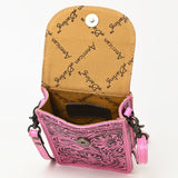 LC-ADBG1448C Pink Hand Tooled Leather Phone Crossbody Bag - Western Floral Vertical Pouch