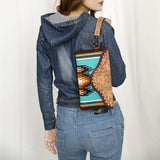 ADBG1477 Hand Tooled Leather & Saddle Blanket Wristlet - Western Clutch by American Darling