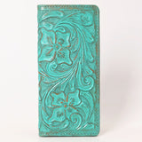 ADBG1537 Tooled Leather Wallet - Hand-Carved Western Floral Long Clutch