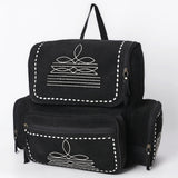 ADBGA795 Suede Western Backpack - White Embroidered Stitch Design with Multi-Pockets