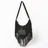 ADBGA733 V-Cut Suede Fringe Crossbody Bag - Western Embroidered Hobo Purse