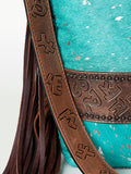 LC-ADBG316 Hair-On Cowhide & Tooled Leather Western Messenger Bag Fringe Crossbody