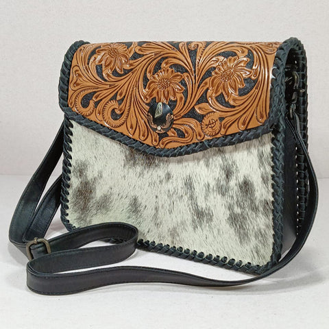 ADBG1839 American Darling Hand Tooled Hair On Hide Genuine Leather Crossbody
