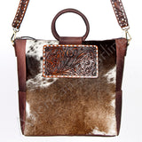 LC-ADBGI143A Hair-On Hide Square Tote with Tooled Leather Patch – Western Cowgirl Bag