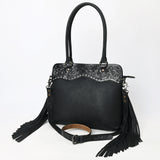 ADBG1501 Black Tooled Leather Tote Bag - Western Fringe & Floral Yoke Design