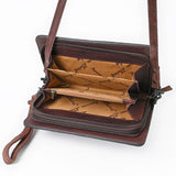ADBG1717 Suede Leather Wallet Bag with White Western Stitch Embroidery