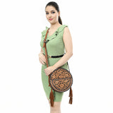ADBGA517 American Darling Canteen Bag Hand Tooled Round Genuine Leather Crossbody with Tassels