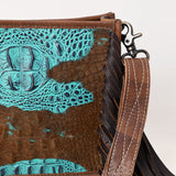 ADBG1565 Croc Embossed Leather Fringe Crossbody - Western Statement Purse