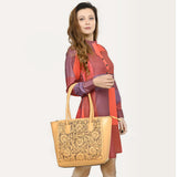 ADBGZ794 Hand-Tooled Leather Western Tote with Braided Handles - American Darling