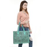 ADBGZ787 Large Hand-Tooled Leather Tote Bag - Full Floral Western Design