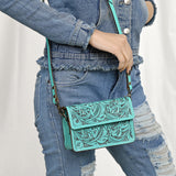 ADBG1491 Hand-Tooled Leather Crossbody Bag - Western Floral Design by American Darling