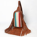 ADBG1568A Hand-Tooled Leather Fringe Sling Bag – Western Floral & Inlay